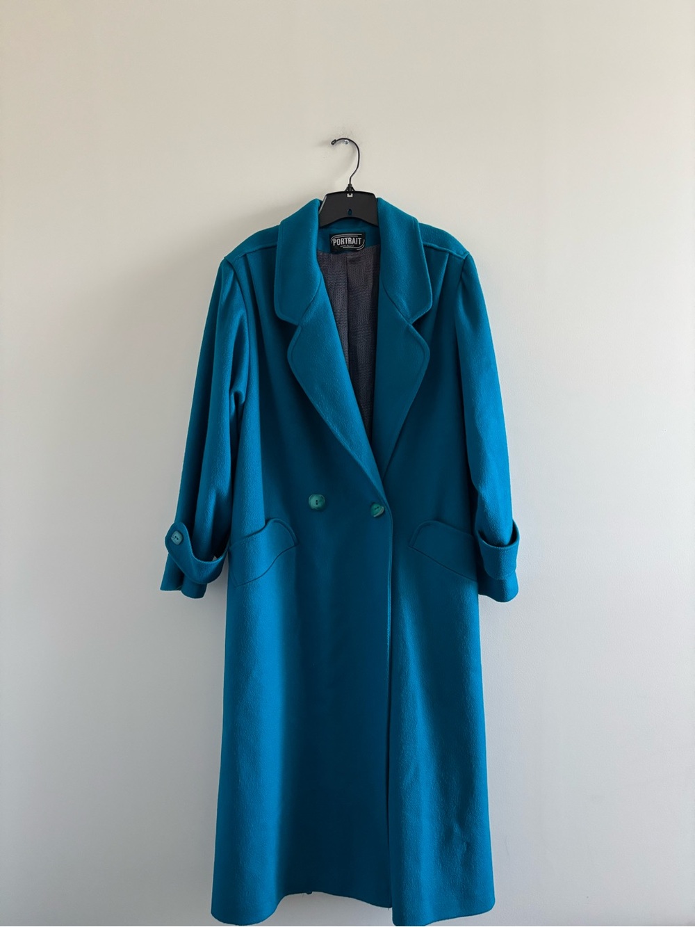Vintage Portrait Pea Coat Teal Blue Long Length Wool Womens 10 Preppy 90s City